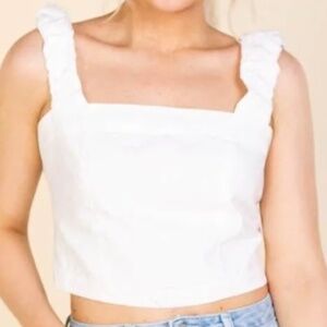 Free People White Ruffle Strap Tank Top